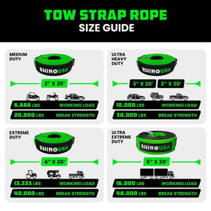 Rhino USA Recovery Tow Strap 3Inx20Ft (Green) | RG-TS3X20-GRN