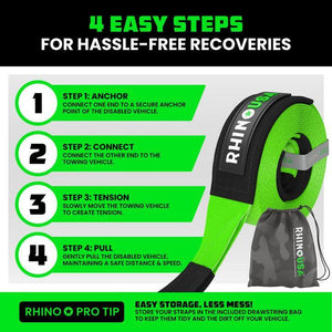 Rhino USA Recovery Tow Strap 3Inx20Ft (Green) | RG-TS3X20-GRN