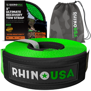 Rhino USA Recovery Tow Strap 3Inx20Ft (Green) | RG-TS3X20-GRN