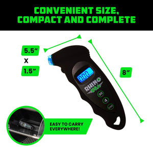 Rhino USA Digital Tire Pressure Gauge 150 Psi (Green) | RGAUGE-DIGITAL
