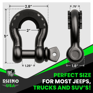 Rhino USA 3/4In D-Ring Shackle Set (2-Pack) Matte Black | RNO-MATTE-SHACK