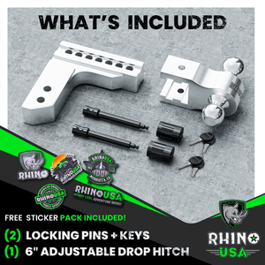 Rhino USA 6In Heavy Duty Drop Hitch - 2In (Silver) | RG-HTDROP2-SVR