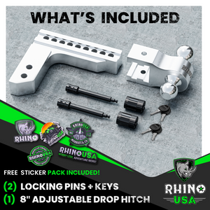 Rhino USA 8In Heavy Duty Drop Hitch - 2In (Silver) | RG-HTDROP28-SVR