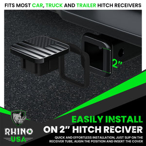 Rhino USA 2In American Flag Hitch Cover - Black | TO-HTCVRUSA-BLK
