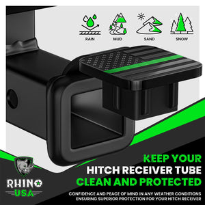 Rhino USA 2In American Flag Hitch Cover - Black & Green | TO-HTCVRUSA-GRN