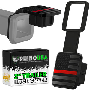 Rhino USA 2In American Flag Hitch Cover - Black & Red | TO-HTCVRUSA-RED