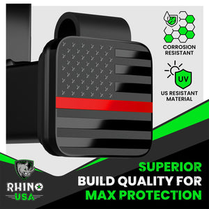 Rhino USA 2In American Flag Hitch Cover - Black & Red | TO-HTCVRUSA-RED
