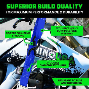 Rhino USA Cambuckle Motorcycle Tiedown Straps 2-Pack (Blue) 1.5In X 8Ft | RNO-CAMSOFT-BLU