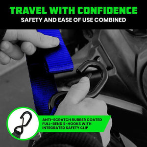 Rhino USA Cambuckle Motorcycle Tiedown Straps 2-Pack (Blue) 1.5In X 8Ft | RNO-CAMSOFT-BLU