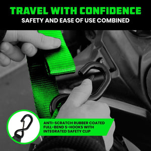 Rhino USA Cambuckle Motorcycle Tiedown Straps 2-Pack (Green) 1.5In X 8Ft | RNO-CAMSOFT-GRN