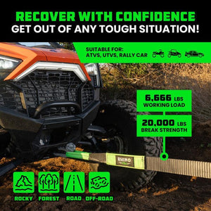 Rhino USA Recovery Tow Strap 2Inx20Ft (Black) | RNO-TOWSTRAP220