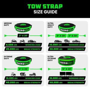 Rhino USA Recovery Tow Strap 2Inx20Ft (Black) | RNO-TOWSTRAP220