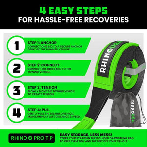 Rhino USA Recovery Tow Strap 2Inx20Ft (Black) | RNO-TOWSTRAP220