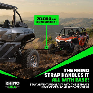 Rhino USA Recovery Tow Strap 2Inx20Ft (Black) | RNO-TOWSTRAP220