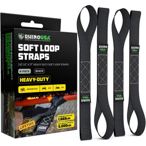 Rhino USA Soft Loops Motorcycle Tie-Down Set 4-Pack Black | SOFT4PACK-BLK