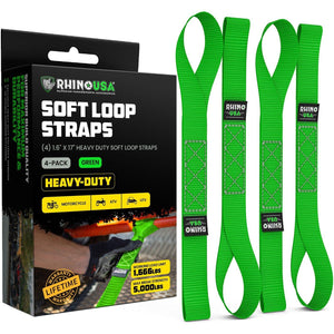 Rhino USA Soft Loops Motorcycle Tie-Down Set 4-Pack Green | SOFT4PACK-GRN