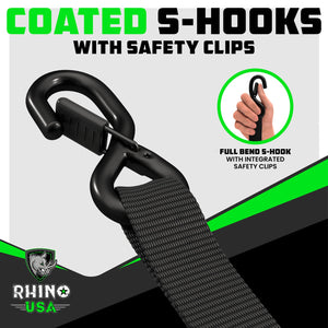 Rhino USA Self-Tensioning Ratchet Straps (4Pk 1.6Inx8Ft) (Black) | TD-RSST-16X8-4BLK