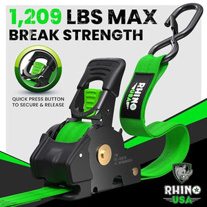 Rhino USA Retractable Ratchet Straps (4Pk 1Inx10Ft) (Green) | TD-RSRE1X10-GRN-R