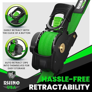 Rhino USA Retractable Ratchet Straps (4Pk 1Inx10Ft) (Green) | TD-RSRE1X10-GRN-R