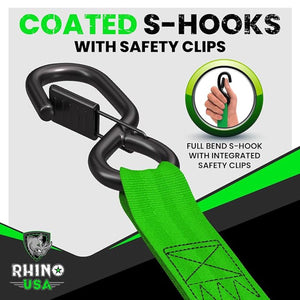 Rhino USA Retractable Ratchet Straps (4Pk 1Inx10Ft) (Green) | TD-RSRE1X10-GRN-R