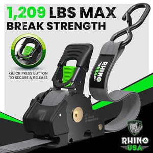 Rhino USA Retractable Ratchet Straps (4Pk 1Inx10Ft) (Gray) | TD-RSRE1X10-GRY