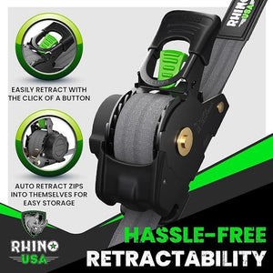 Rhino USA Retractable Ratchet Straps (4Pk 1Inx10Ft) (Gray) | TD-RSRE1X10-GRY