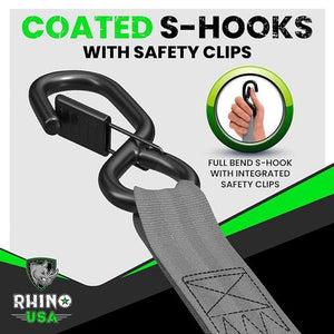 Rhino USA Retractable Ratchet Straps (4Pk 1Inx10Ft) (Gray) | TD-RSRE1X10-GRY