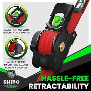 Rhino USA Retractable Ratchet Straps (4Pk 1Inx10Ft) (Red) | TD-RSRE1X10-RED-R