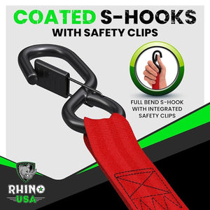 Rhino USA Retractable Ratchet Straps (4Pk 1Inx10Ft) (Red) | TD-RSRE1X10-RED-R