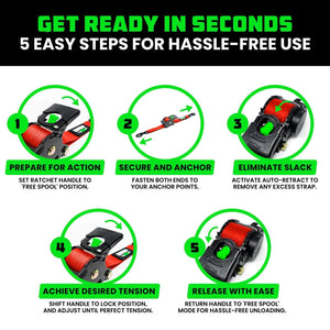 Rhino USA Retractable Ratchet Straps (4Pk 1Inx10Ft) (Red) | TD-RSRE1X10-RED-R