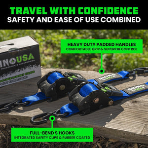 Rhino USA Retractable Ratchet Straps (2Pk 2Inx10Ft) Blue | TD-RSRE2X10-BLU