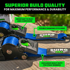 Rhino USA Retractable Ratchet Straps (2Pk 2Inx10Ft) Blue | TD-RSRE2X10-BLU