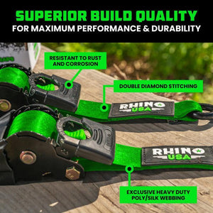 Rhino USA Retractable Ratchet Straps (2Pk 2Inx10Ft) (Green) | TD-RSRE2X10-GRN-R