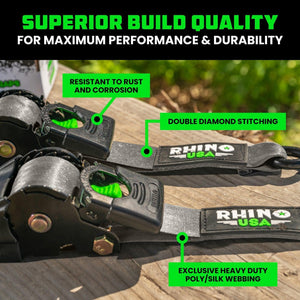 Rhino USA Retractable Ratchet Straps (2Pk 2Inx10Ft) Gray | TD-RSRE2X10-GRY