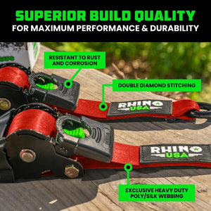 Rhino USA Retractable Ratchet Straps (2Pk 2Inx10Ft) (Red) | TD-RSRE2X10-RED-R