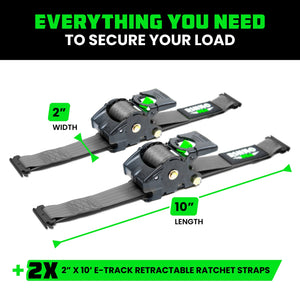 Rhino USA Retractable E-Track Ratchet Straps (4 Pack, 2Inx10Ft) (Gray) | TD-RSRE2X10-ETRK-4GRY