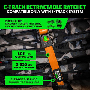 Rhino USA Retractable E-Track Ratchet Straps (2 Pack, 2Inx10Ft) (Orange) | TD-RSRE2X10-ETRK-ORG