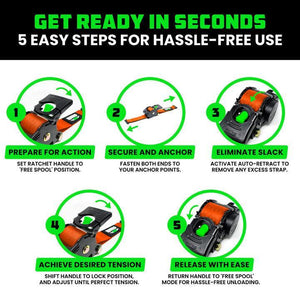 Rhino USA Retractable E-Track Ratchet Straps (2 Pack, 2Inx10Ft) (Orange) | TD-RSRE2X10-ETRK-ORG