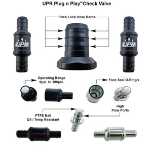 UPR Pro Series™5/8 (17mm) Billet Check Valve - 0psi Cracking 0-100psi Operating Pressure