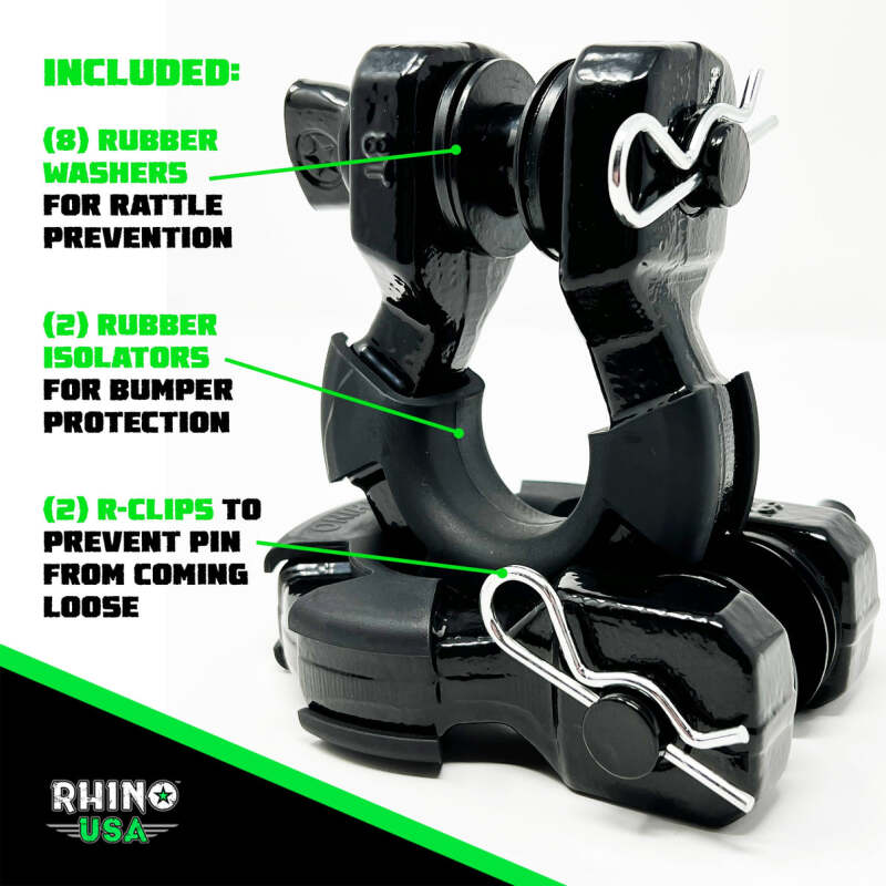Rhino USA 8T Super Shackle 2-Pack (Matte Black) | SUPERSHACK-MATTE