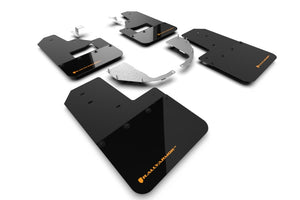 Rally Armor Mud Flaps for 2021+ Ford Bronco With Factory Running Boards And Steel Rear Bumper Black Flap Orange Logo | MF85-RB-ST-COR