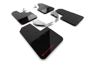 Rally Armor Mud Flaps for 2021+ Ford Bronco w Steel Rear Bumper, No Rock Rails & No Running Boards Black Flap Red Logo | MF85-NO-ST-RD