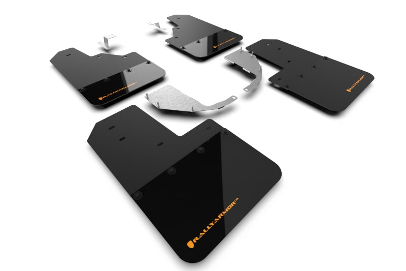 Rally Armor Mud Flaps for 2021+ Ford Bronco w Steel Rear Bumper, No Rock Rails & No Running Boards Black Flap Orange Logo | MF85-NO-ST-COR