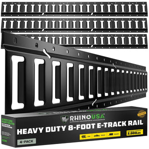 Rhino USA 8Ft E-Track Tie-Down Rails, Black (4 Pack) | TD-ETRAIL8-4PK-BLK