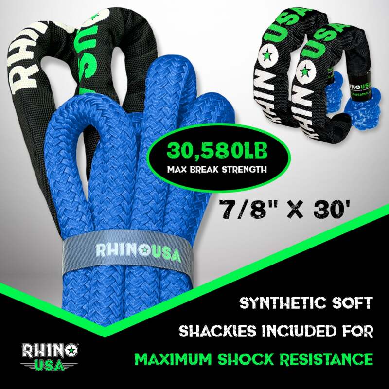Rhino USA 7/8" x 30' Kinetic Rope Recovery Kit (BLUE) | RG-KRKIT78X30-BLU