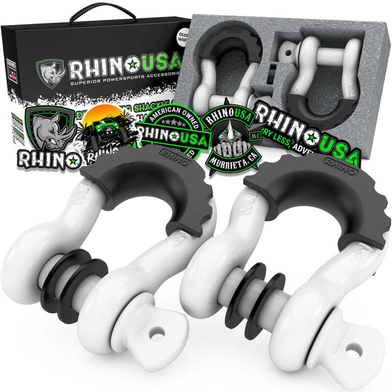 Rhino USA 3/4In D-Ring Shackle Set (2-Pack)(White) | RNO-WHT-SHACKLES