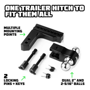 Rhino USA 6In Heavy Duty Drop Hitch - 2In (Black) | RG-HTDROP2-BLK