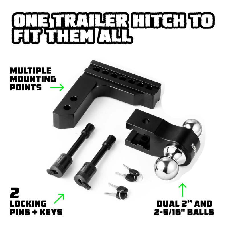 Rhino USA 6In Heavy Duty Drop Hitch - 2In (Black) | RG-HTDROP2-BLK