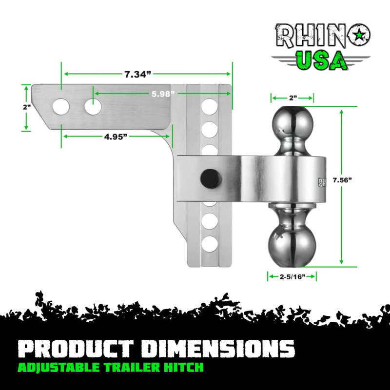 Rhino USA 6In Heavy Duty Drop Hitch - 2In (Silver) | RG-HTDROP2-SVR