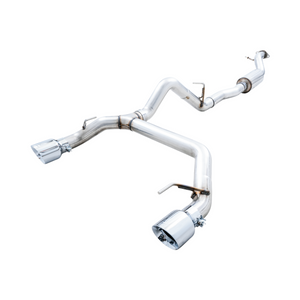 AWE Tuning 2021+ Ford Bronco 0FG Dual Rear Exit Exhaust w/Chrome Silver Tips & Bash Guard